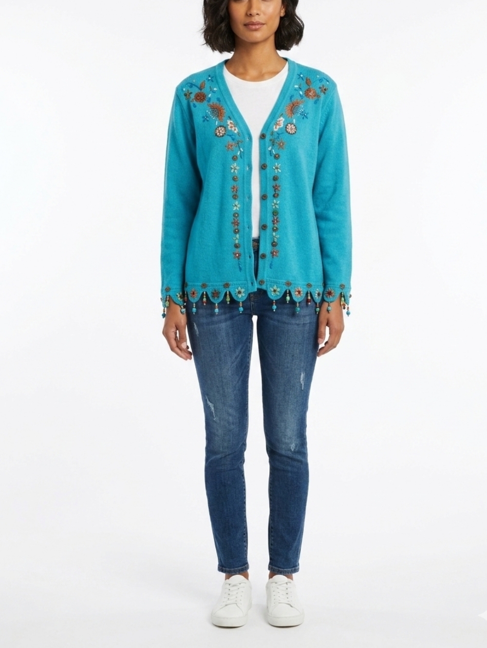 Copy Storybook knit Cardigan sweater Beaded women's teal blue  Cottagecore 257